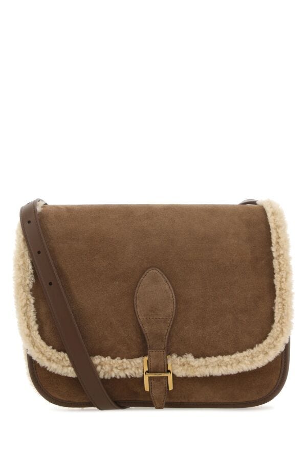 Saint Laurent Woman Brown Suede Crossbody Bag