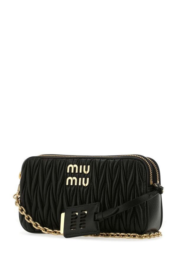 Miu Miu Woman Black Nappa Leather Mini Crossbody Bag