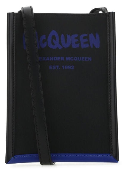 Alexander Mcqueen Man Black Fabric Mini Edge Crossbody Bag