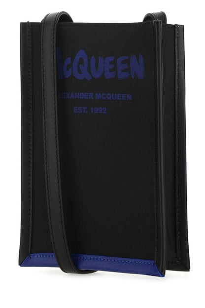 Alexander Mcqueen Man Black Fabric Mini Edge Crossbody Bag
