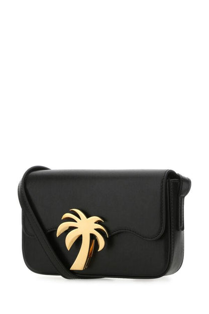 Palm Angels Woman Black Leather Palm Beach Bridge Crossbody Bag