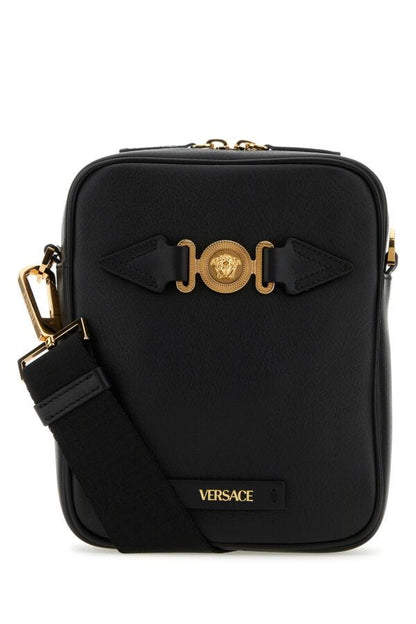 Versace Man Black Leather Medusa Biggie Crossbody Bag