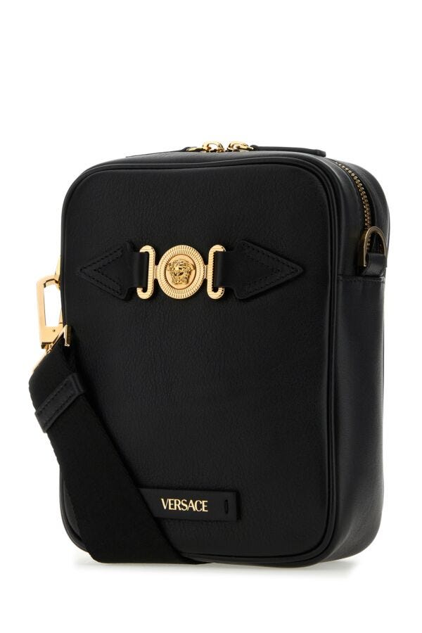 Versace Man Black Leather Medusa Biggie Crossbody Bag