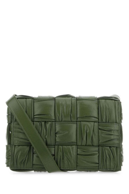 Bottega Veneta Woman Olive Green Leather Cassette Crossbody Bag