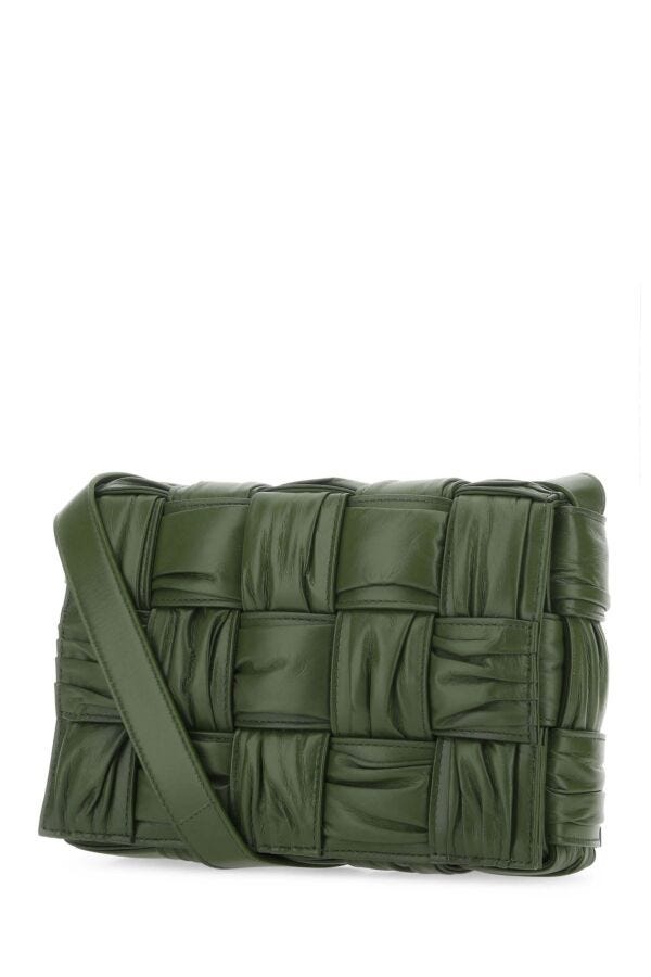 Bottega Veneta Woman Olive Green Leather Cassette Crossbody Bag