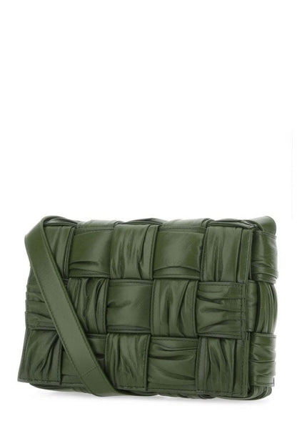 Bottega Veneta Woman Olive Green Leather Cassette Crossbody Bag