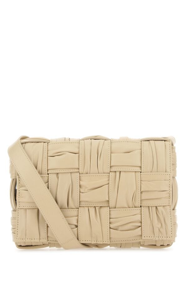 Bottega Veneta Woman Beige Leather Cassette Crossbody Bag