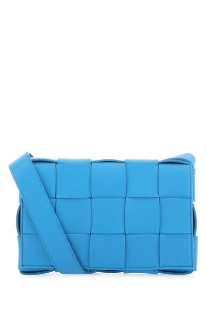 Bottega Veneta Woman Turquoise Leather Small Cassette Crossbody Bag