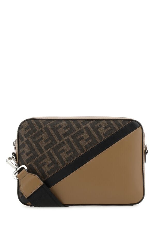 Fendi Man Multicolor Fabric And Leather Medium Crossbody Bag
