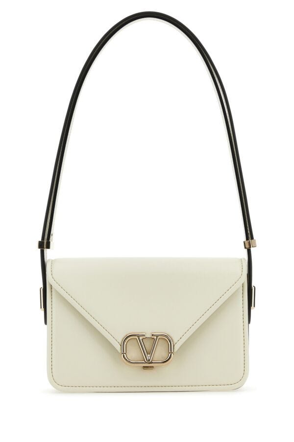 Valentino Garavani Woman Ivory Leather Vlogo Crossbody Bag