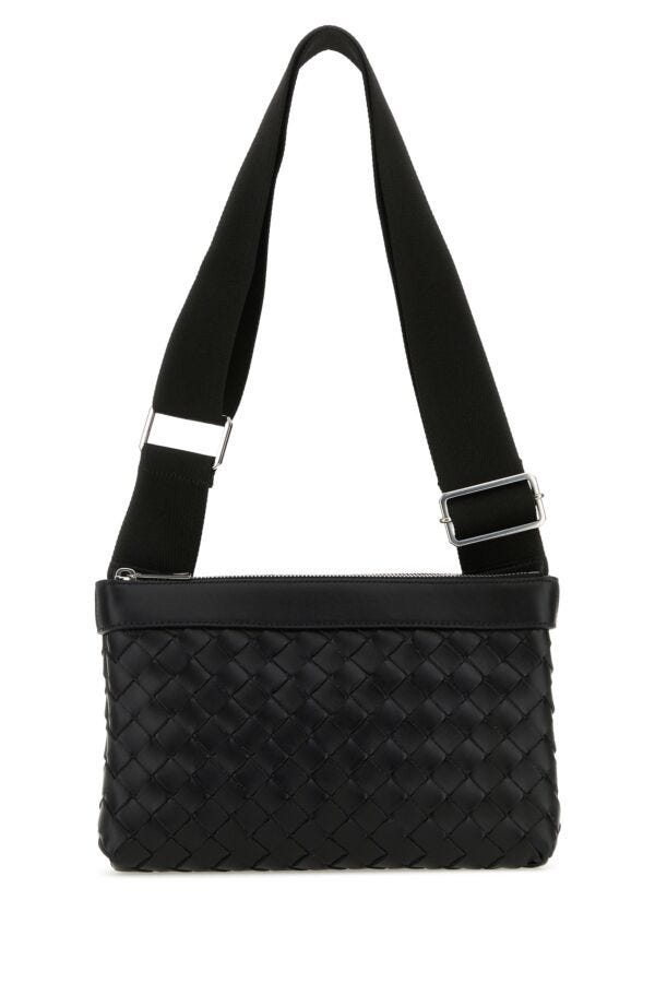 Bottega Veneta Man Black Leather Duo Crossbody Bag