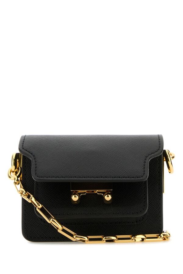 Marni Woman Black Leather Micro Trunk E/W Crossbody Bag