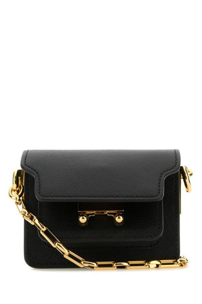 Marni Woman Black Leather Micro Trunk E/W Crossbody Bag