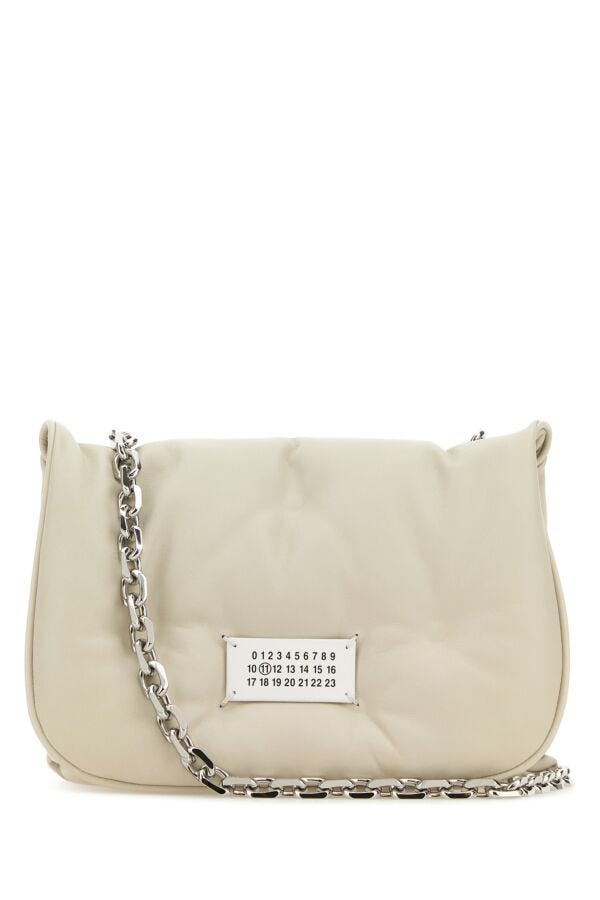 Maison Margiela Woman Chalk Nappa Leather Small Glam Slam Flap Crossbody Bag