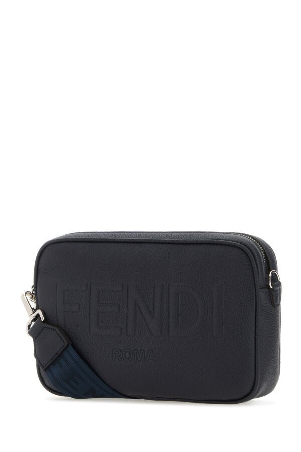 Fendi Man Navy Blue Leather Camera Case Crossbody Bag