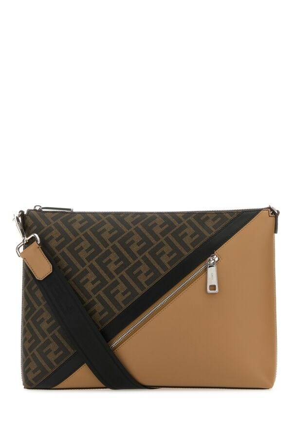 Fendi Man Multicolor Leather And Canvas Fendi Diagonal Crossbody Bag