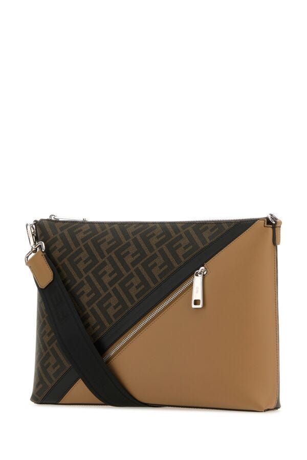 Fendi Man Multicolor Leather And Canvas Fendi Diagonal Crossbody Bag