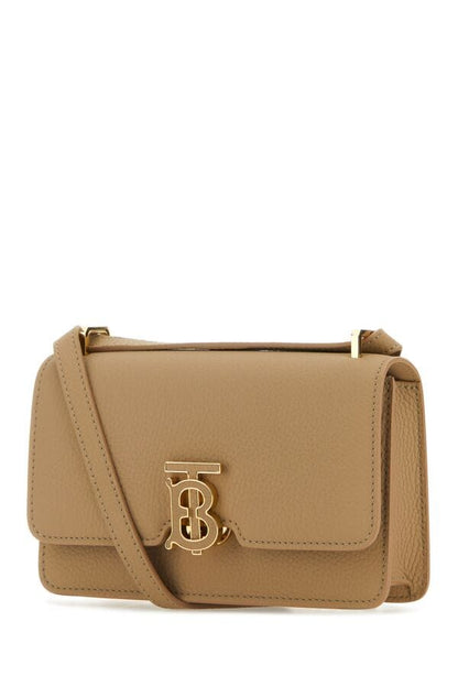 Burberry Woman Beige Leather Mini Tb Crossbody Bag