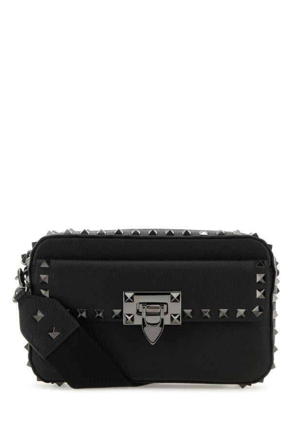Valentino Garavani Woman Black Leather Rockstud Crossbody Bag