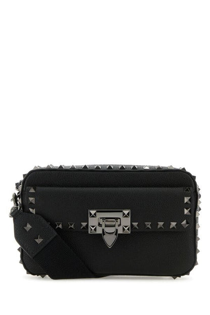 Valentino Garavani Woman Black Leather Rockstud Crossbody Bag