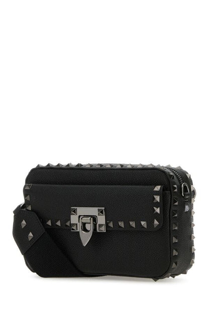 Valentino Garavani Woman Black Leather Rockstud Crossbody Bag