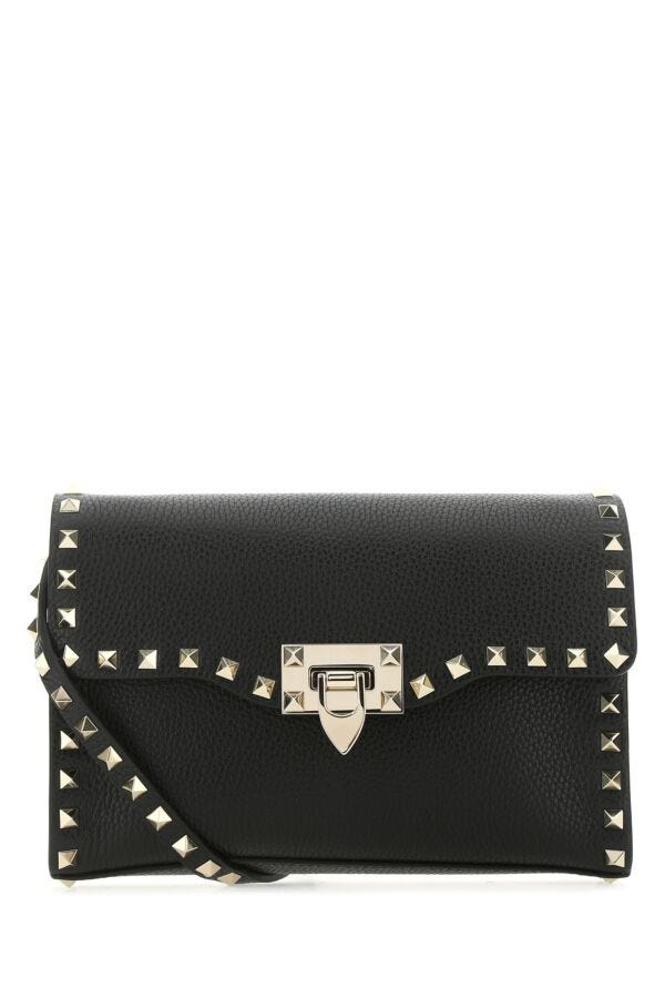 Valentino Garavani Woman Black Leather Rockstud Crossbody Bag