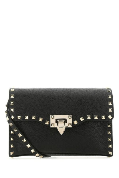 Valentino Garavani Woman Black Leather Rockstud Crossbody Bag