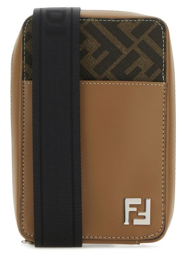 Fendi Man Prined Fabric And Leather Crossbody Bag
