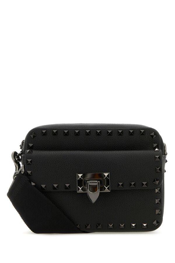 Valentino Garavani Man Black Leather Rockstud Crossbody Bag
