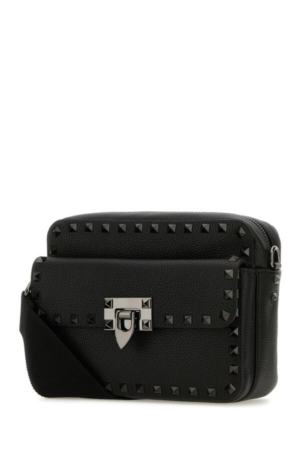 Valentino Garavani Man Black Leather Rockstud Crossbody Bag