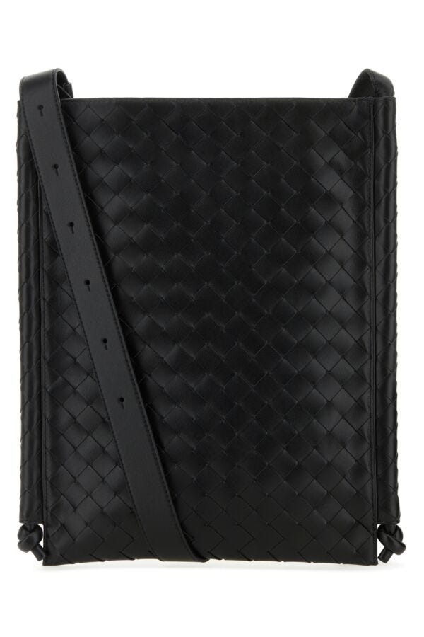 Bottega Veneta Man Black Leather Flat Loops Crossbody Bag