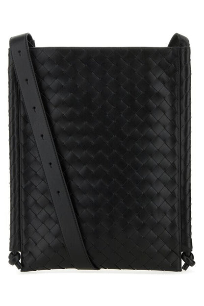 Bottega Veneta Man Black Leather Flat Loops Crossbody Bag