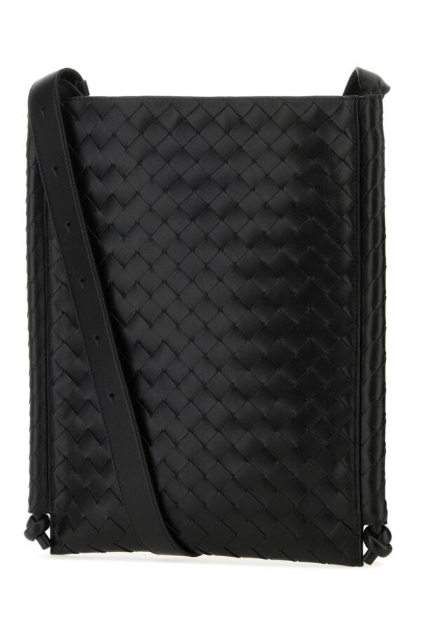 Bottega Veneta Man Black Leather Flat Loops Crossbody Bag