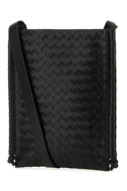 Bottega Veneta Man Black Leather Flat Loops Crossbody Bag