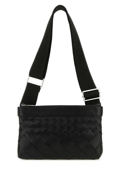 Bottega Veneta Man Black Leather Duo Intrecciato Crossbody Bag