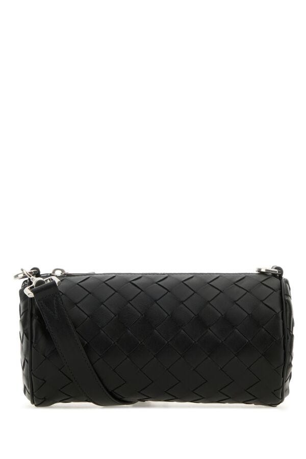 Bottega Veneta Man Black Leather Barrel Crossbody Bag