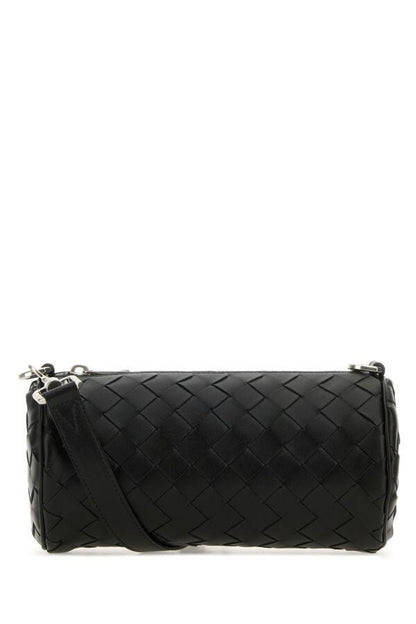 Bottega Veneta Man Black Leather Barrel Crossbody Bag
