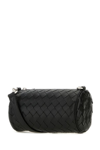 Bottega Veneta Man Black Leather Barrel Crossbody Bag