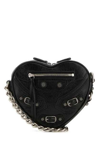 Balenciaga Woman Black Leather Mini Le Cagole Heart Crossbody Bag