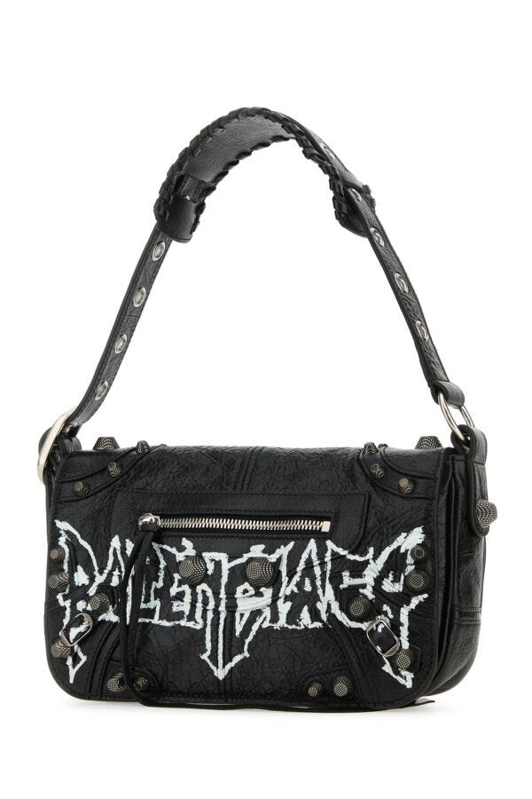 Balenciaga Man Black Leather Le Cagole Xs Diy Metal Crossbody Bag