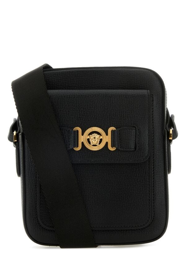 Versace Man Black Leather Medusa Biggie Crossbody Bag