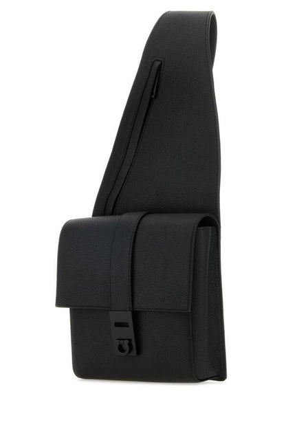 Salvatore Ferragamo Man Black Leather Crossbody Bag