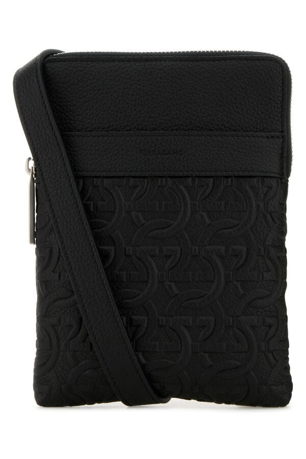 Salvatore Ferragamo Man Black Leather Crossbody Bag