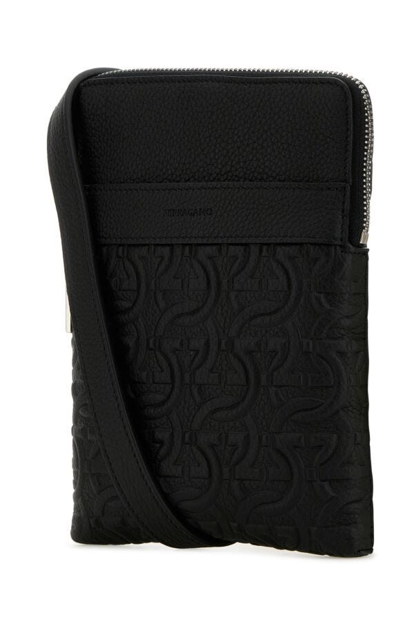 Salvatore Ferragamo Man Black Leather Crossbody Bag