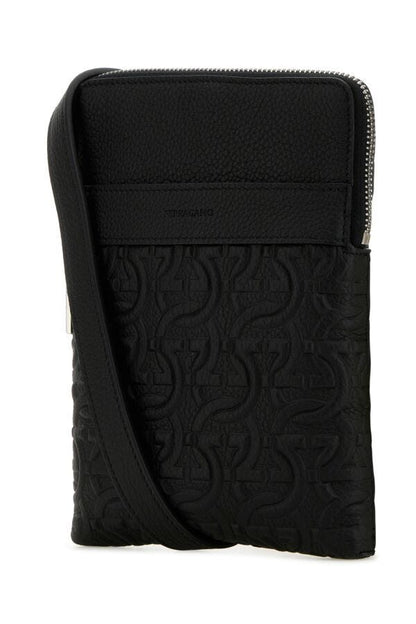 Salvatore Ferragamo Man Black Leather Crossbody Bag