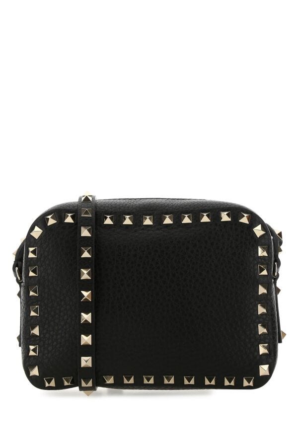 Valentino Garavani Woman Black Leather Small Rockstud Crossbody Bag