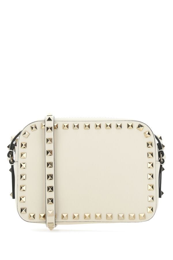 Valentino Garavani Woman Ivory Leather Small Rockstud Crossbody Bag