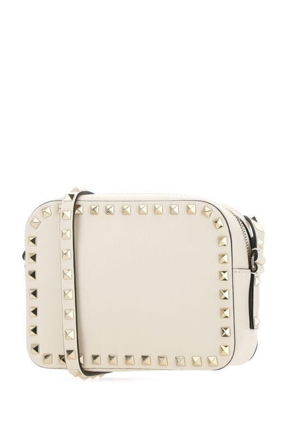Valentino Garavani Woman Ivory Leather Small Rockstud Crossbody Bag