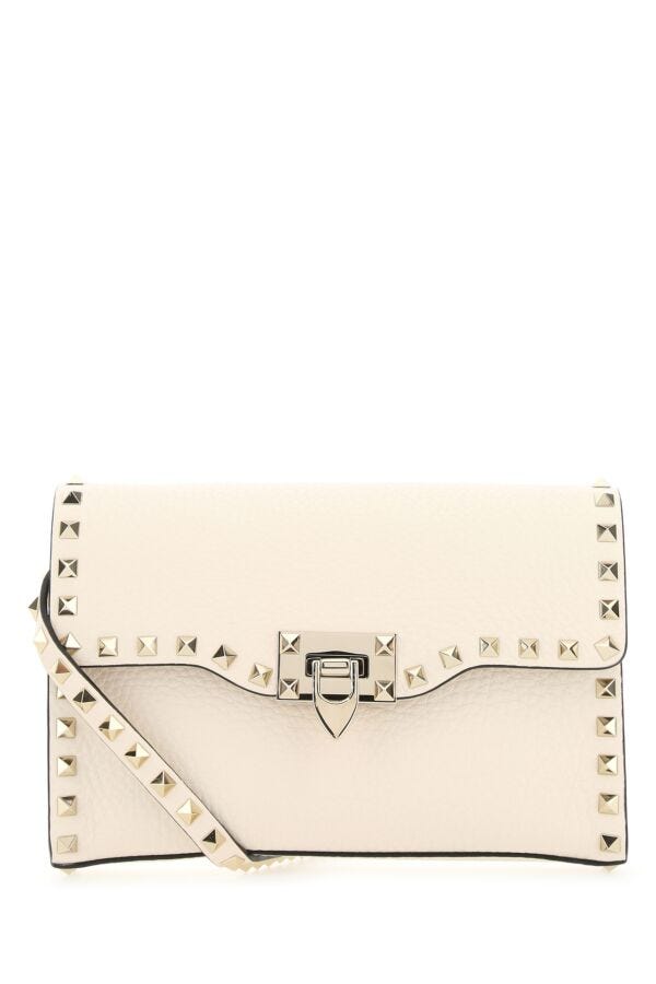 Valentino Garavani Woman Ivory Leather Small Rockstud Crossbody Bag