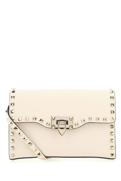 Valentino Garavani Woman Ivory Leather Small Rockstud Crossbody Bag
